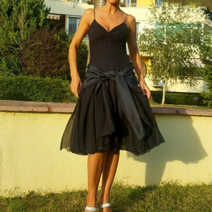 CELINE Black Spaghetti Strap Dress With  Overcoat. NEW WITH TAGS